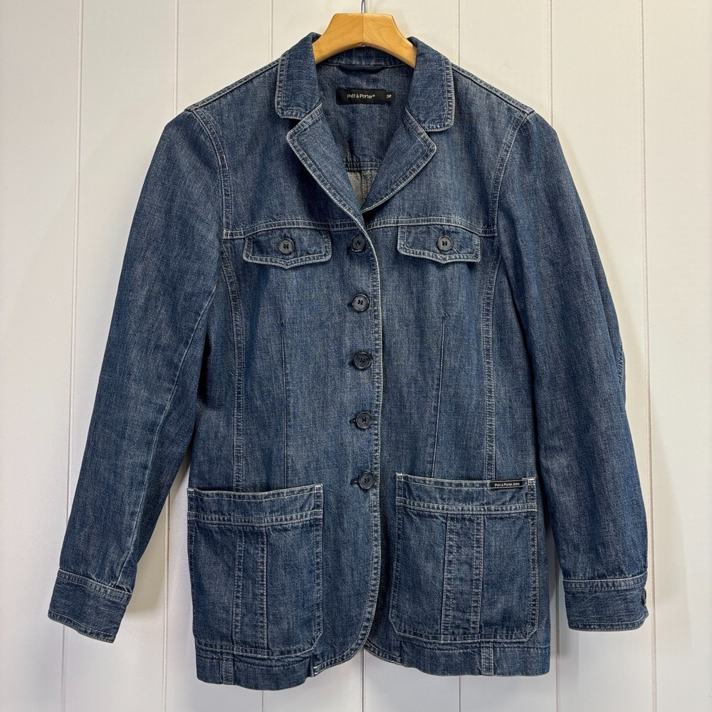 Pret a Porter French Chic Denim Blazer Women Size 38 (M) Western Minimalist